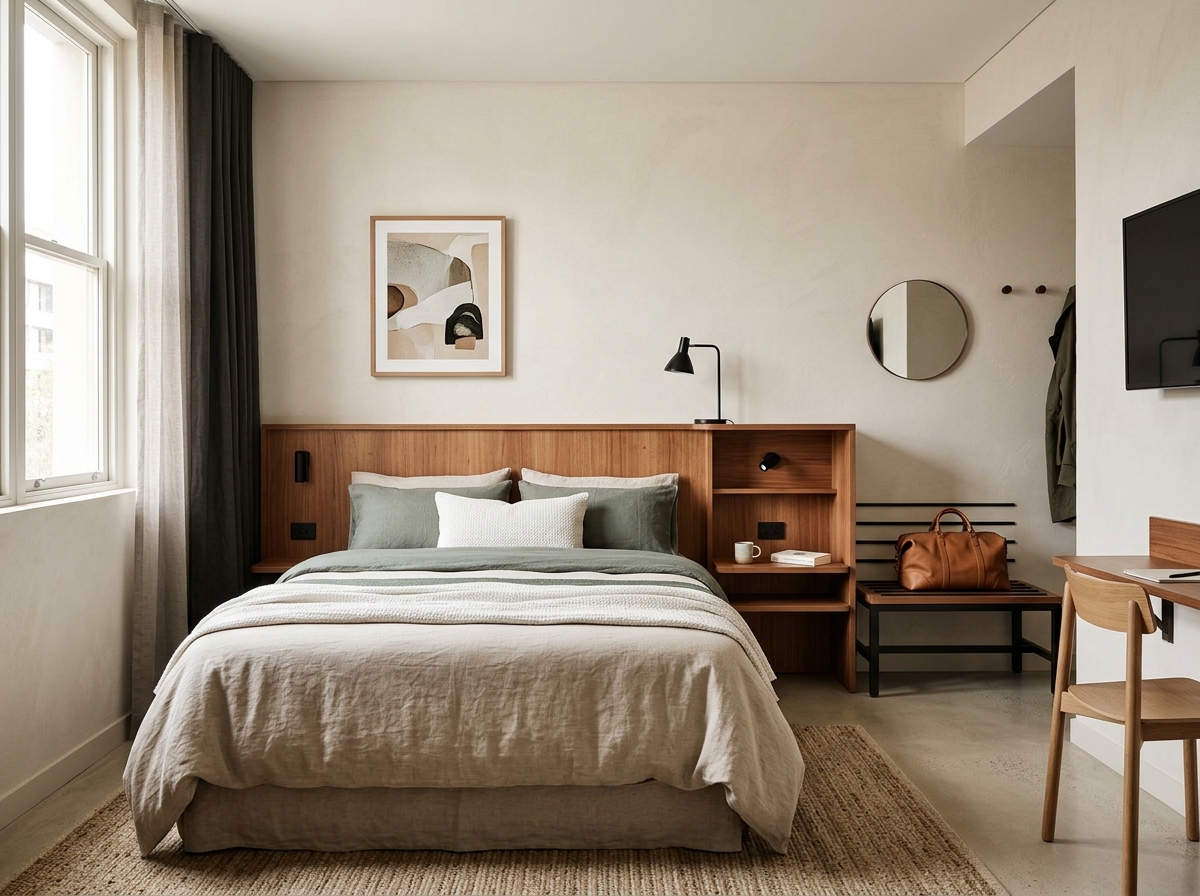 Compact entry-level room at Harbour House Sydney