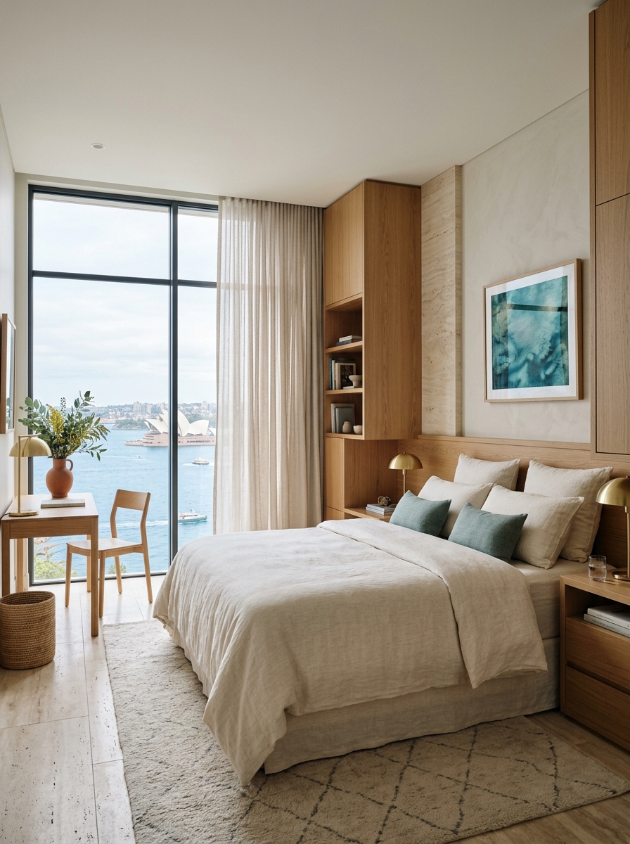 Refined guest room interior at Harbour House Sydney