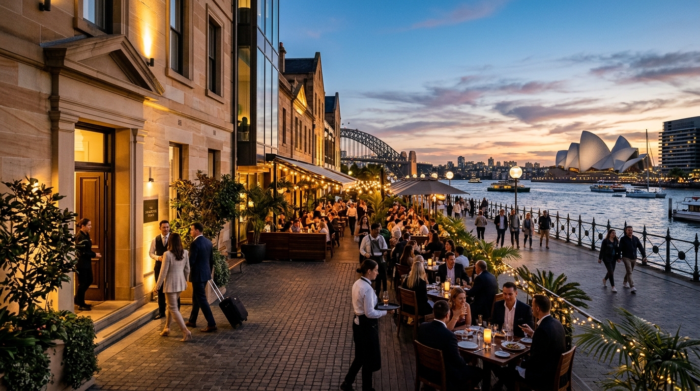 Sydney city weekend atmosphere near a boutique hotel